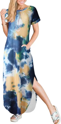 Miniatura 4 de ANRABESS - Vestido largo de playa de verano con bolsillos, suelto, informal, de manga corta, para mujer