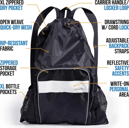 Miniatura 3 de Athletico - Bolsa de malla para piscina, con compartimentos para contenidos húmedos y secos ideal para natación, playa, campamento y más.