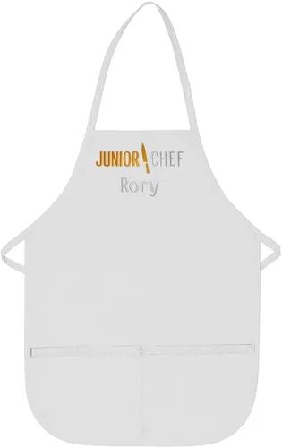 Miniatura 18 de Delantal personalizado bordado Junior Chef Kids Delantal Juego de blanco.