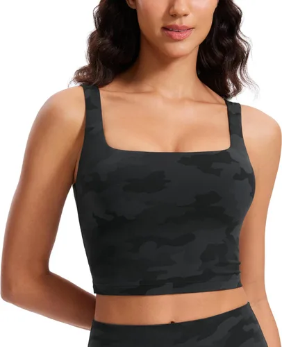 Miniatura 37 de CRZ YOGA Butterluxe Brasier deportivo de cuello cuadrado para mujer, estilo camiseta corta sin mangas, acolchado con soporte integrado para yoga