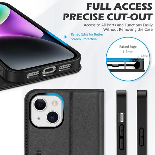 Miniatura 8 de SHIELDON Funda para iPhone 14 de 6.1", Funda tipo cartera de cuero genuino [Cierre magnético] [Ranuras para tarjetas con bloqueo RFID] [Soporte]