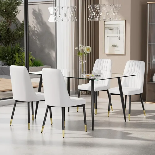 Miniatura 7 de Juego de mesa de comedor moderno de 51 pulgadas para 4, juego de sillas de mesa de cocina de vidrio para 4, mesa de cocina rectangular con 4 sillas