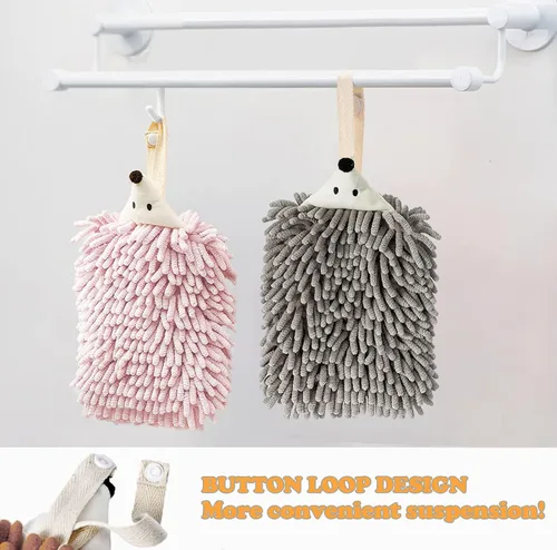 Miniatura 2 de Toallas de mano de felpilla para baño, cocina y dormitorio, toalla de secado de manos colgante con lazo para botón, toalla de mano divertida