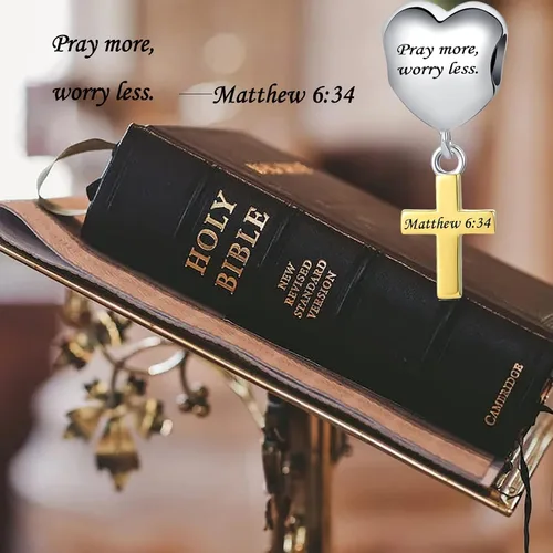 Miniatura 3 de Religiosa Cruz Charm Escritura Versículo Bíblico Grabado Cuentas de Oro Encantos para Pulseras Pandöra