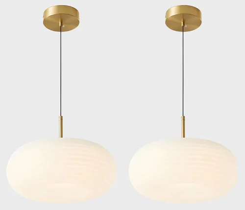 Miniatura 10 de MPL02-20G-2 - Lámpara colgante de globo dorado, estilo vintage, moderna, para isla de cocina, juego de 2 luces colgantes LED regulables con control