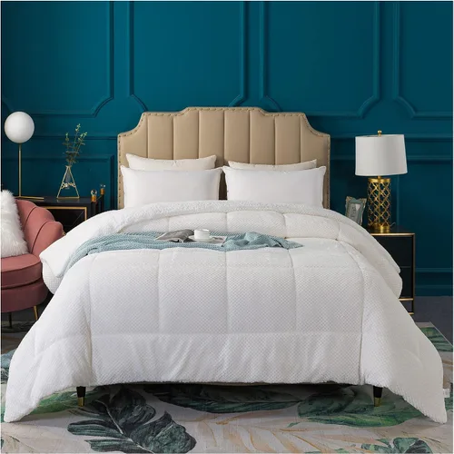 Miniatura 14 de KASENTEX Edredón de felpa sherpa de lujo súper ultrasuave, tamaño Queen, ropa de cama acogedora y reversible de piel sintética, lavable a máquina