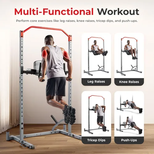 Miniatura 2 de Sunny Health & Fitness Power Cage Squat Rack Upgrade Attachments, Dip Bar, Plate Bar Holder, Belt Squat, J Hook, Lat, Adapter, U Ring, Pull Up Bar
