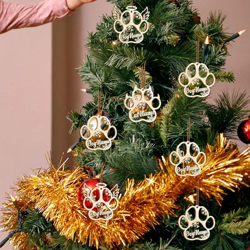 Miniatura 5 de Adorno de Navidad de pata de perro, adornos personalizados, copos de nieve cortados con láser para árbol de Navidad, adorno de pata de perro