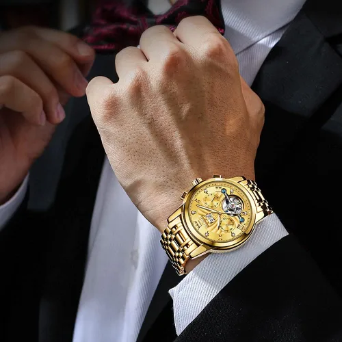 Miniatura 4 de OLEVS - Reloj mecánico automático Tourbillon Slef-Wind lujoso de acero inoxidable resistente al agua luminoso y con fecha