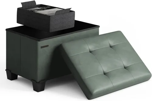 Miniatura 42 de Cubo otomano de almacenamiento con cubo pequeño, otomana cuadrada de 15 pulgadas con almacenamiento para sala de estar y dormitorio, reposapiés