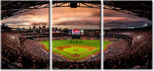 Miniatura 46 de TUMOVO American Sports - Decoración de pared Wrigley Stadium, 3 piezas, arte de pared de estadio de béisbol, cuadros para decoración del hogar