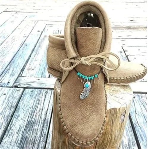 Miniatura 2 de Ladmiple Botas de tobillo para mujer, sin tacón, casual, con cremallera lateral, botas cortas vaqueras occidentales, zapatos para caminar V-Caqui