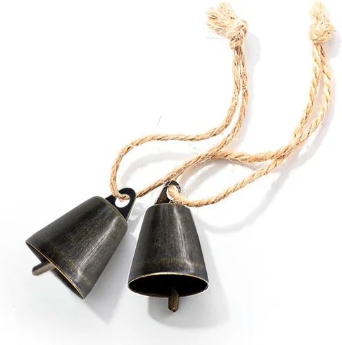 Miniatura 5 de 9 cascabeles de bronce vintage (1.46 x 1 pulgadas), cascabeles para manualidades, campanas de vaca en cuerda de yute, campanas de Navidad