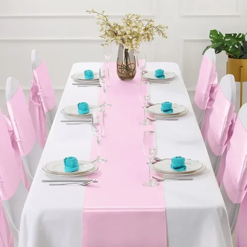 Miniatura 2 de Horbaunal Paquete de 12 caminos de mesa de satén rosa claro de 12 x 108 pulgadas, caminos de mesa lisos para banquetes de boda, fiesta de cumpleaños