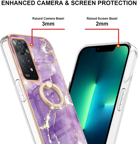 Miniatura 3 de Funda de teléfono para Xiaomi Redmi Note 11 Pro 5G/4G, IMD Marble Shiny Ring Kickstand Case para niñas, lente de cámara y cubierta protectora