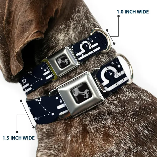 Miniatura 2 de Collar de perro hebilla de cinturón de seguridad Zodiac Libra símbolo constelaciones negro blanco 9 a 15 pulgadas 1.0 pulgadas ancho