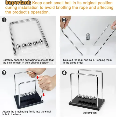 Miniatura 5 de Sealive Newton's Cradle Large Premium - Base de madera maciza, bolas de péndulo de acero pesado de 1.71 libras, juguete de escritorio grande