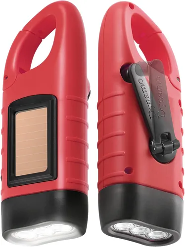 Miniatura 11 de Simpeak Paquete de 2 linternas de manivela con energía solar, linterna LED recargable de emergencia para supervivencia, luz de anilla de enganche