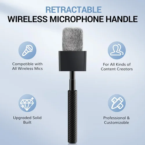Miniatura 7 de TONOR Mango de micrófono inalámbrico compatible con DJI, RODE, Hollyland, soporte de micrófono de longitud ajustable para todos los micrófonos