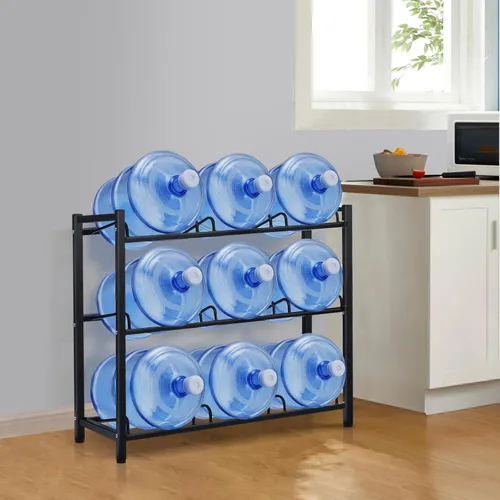 Miniatura 5 de Estante para jarra de agua de 9 bandejas, soporte de almacenamiento para botellas de agua de 5 galones, soporte para botellas de agua de 3 niveles