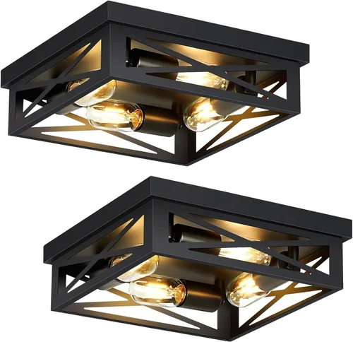 Miniatura 8 de SKEJAO Lámpara de techo de montaje empotrado negra, 2 luces cuadradas para pasillo, montaje de techo para granja, cocina, pasillo, dormitorio