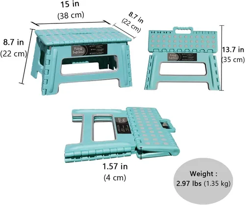 Miniatura 2 de Taburete plegable – 9 pulgadas de altura – soporta hasta 300 libras, taburete plegable ligero y lo suficientemente resistente como para apoyar a