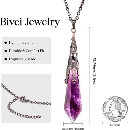 Miniatura 6 de Bivei Collar de chakra de latón antiguo retro con 12 prismas hechos de prisma con piedras preciosas de cuarzo y piedra curativa