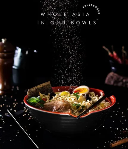 Miniatura 7 de Juego de 4 cuencos de ramen XL. 12 piezas Pho Bowls. Sopa japonesa asiática. Utensilio: cucharas y palillos. Melamina, grande 52 oz. Fideos, arroz