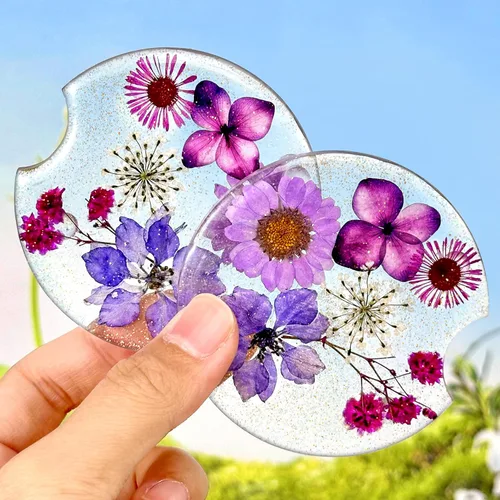 Miniatura 13 de Swooflia Portavasos para Portavasos de Coche con Flores para Mujeres - 2.75 Pulgadas Lindo Inserto de Resina Transparente para Portavasos de Bebidas