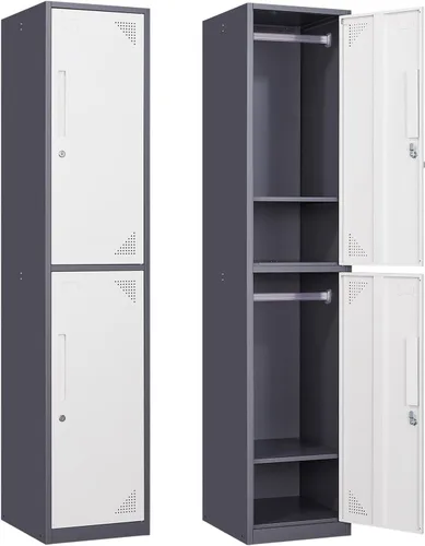 Miniatura 10 de PEUKC Armario de almacenamiento de metal, armario de almacenamiento de 71 pulgadas de alto para empleados, gabinete de acero con cerradura y llaves