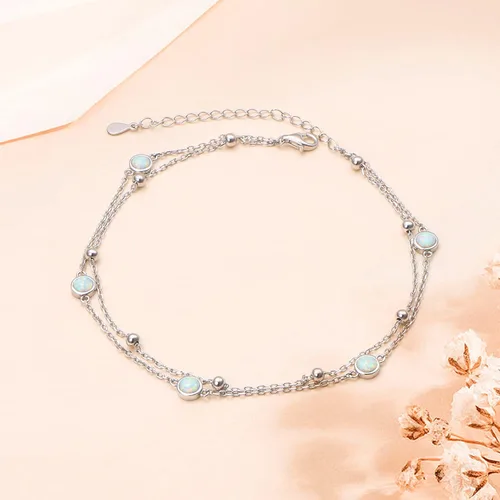 Miniatura 3 de FLYOW Tobillera para mujer de plata de ley S925 ajustable con cuentas de corazón con dije de corazón