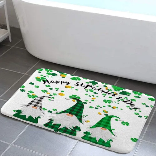 MERCHR Tapete de baño para el día de San Patricio, diseño de gnomo irlandés, diseño de elfo de búfalo, trébol, hoja de trébol, diseño de elfo,