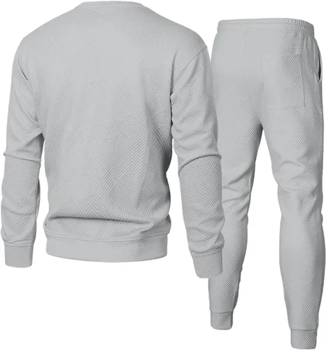 Miniatura 2 de JMIERR Conjunto de 2 piezas para hombre con cuello redondo, sudadera de jacquard y pantalones deportivos