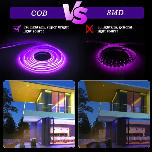 Miniatura 2 de Tira de Luz LED RGB COB 32.FT/10M (2 Rollos de 16.4FT/5M), Tira LED COB Ancho 10mm/5760 LEDs, Tira de Luz LED Cambiante de Color 24V con Control