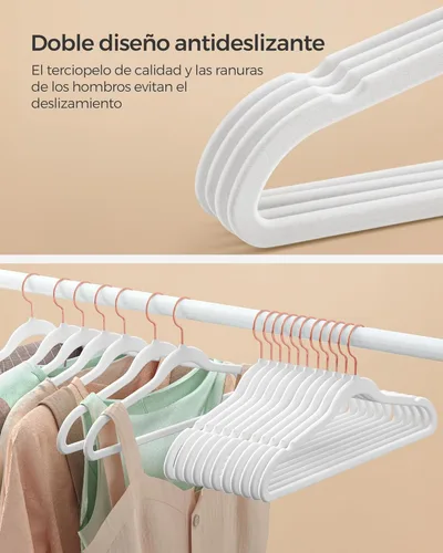 Miniatura 3 de SONGMICS Perchas delgadas de terciopelo, perchas antideslizantes con ganchos giratorios de oro rosa, ahorro de espacio, para armario, paquete de 50