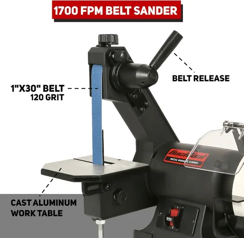 Miniatura 3 de Bucktool Combo de amoladora de banda de banco de baja velocidad, correa de 2.1 A de 1 x 30 pulgadas y amoladora de 6 pulgadas, lijadora de disco