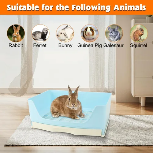 Miniatura 6 de BWOGUE - Caja de arena grande para conejos, orinal de entrenamiento de esquina con cajón y rejilla para mascotas más grande para cobayas adultas