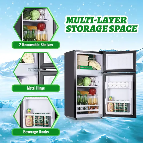 Miniatura 7 de DEMULLER Mini refrigerador con congelador superior, tamaño de apartamento, doble puerta, compacto, pequeño refrigerador para uso personal, mini Gris