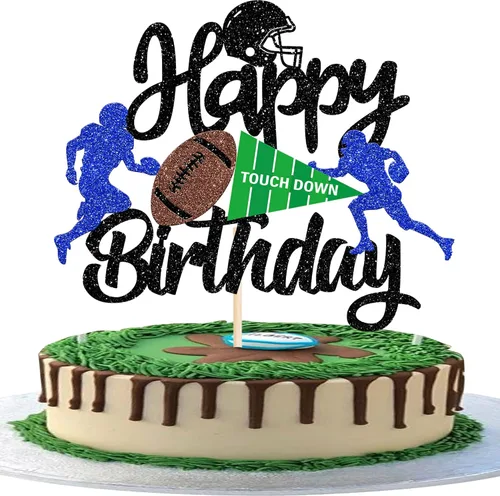 Rsstarxi 1 paquete de decoración de pastel de fútbol americano de feliz cumpleaños, decoración de pastel de fútbol americano para amantes del