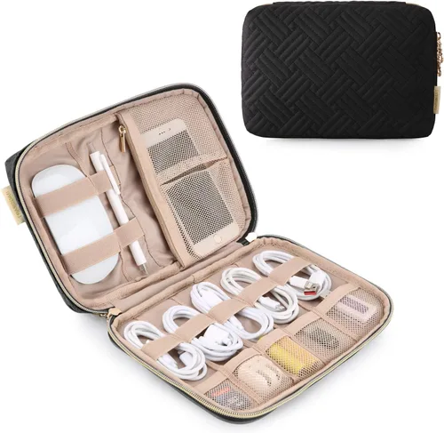 Miniatura 10 de BAGSMART Estuche organizador de electrónica grande de viaje, artículos esenciales de viaje, organizador de cables, bolsa organizadora de cables