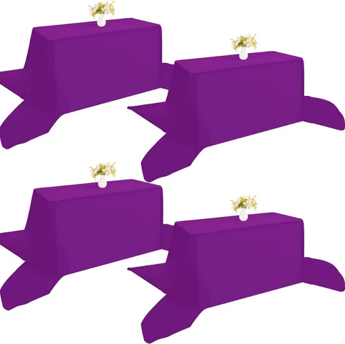 Miniatura 14 de Paquete de 4 manteles rectangulares de poliéster lavables de 60 x 102 pulgadas, color blanco, para mesas de comedor, bodas, bufés, fiestas