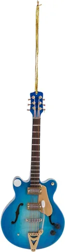 Broadway Gift Co - Guitarra eléctrica azul marino de 5 pulgadas, adorno colgante de madera con caja de regalo roja