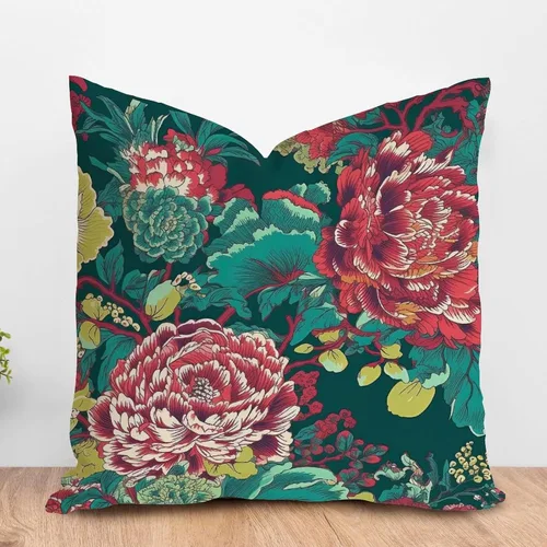 Miniatura 27 de ArogGeld Funda de almohada blanca con flores chinoiserie, funda de almohada para sofá, diseño floral verde y blanco, funda de almohada de lino A-12
