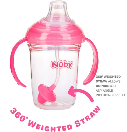 Miniatura 3 de Nuby 360 Grip N' Sip - Vaso Tritan, 8 onzas, popote con peso con funda higiénica, color rosa