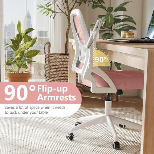 Miniatura 6 de Giantex Silla de oficina de malla, silla de escritorio ergonómica con brazos abatibles y soporte lumbar, escritorio giratorio de altura ajustable