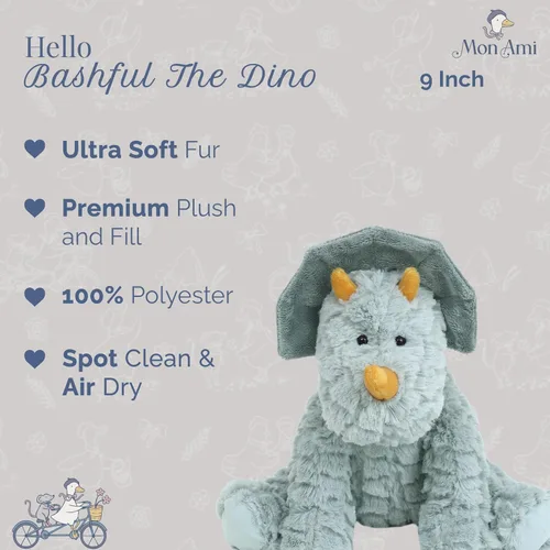 Miniatura 2 de MON AMI Bashful The Dino - Animal de peluche de 9 pulgadas para niños, juguete de peluche de dinosaurio suave, compañero prehistórico abrazable