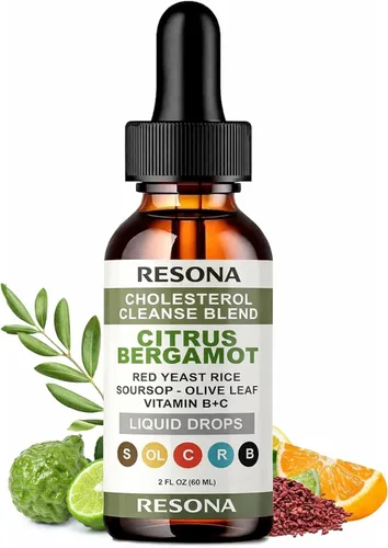 RESONA Gotas de arroz de levadura roja, mezcla de apoyo de colesterol de alta absorción con bergamota cítrica, hoja de olivo y guanábana - Natural,