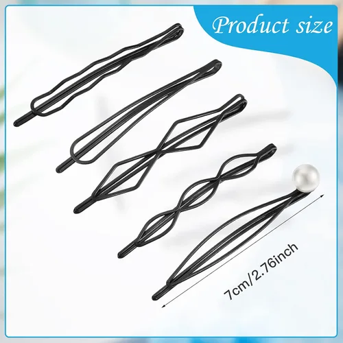Miniatura 2 de 10 pinzas y pasadores geométricos de metal para el cabello, accesorios minimalistas para el cabello para mujeres y niñas, bodas y peinados (negro)