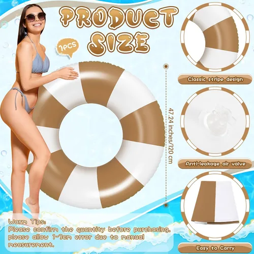 Miniatura 2 de Foilswirl Flotadores inflables jumbo de 47.24 pulgadas para piscina, anillos de piscina a rayas azules y blancas, tubo inflable para mujeres
