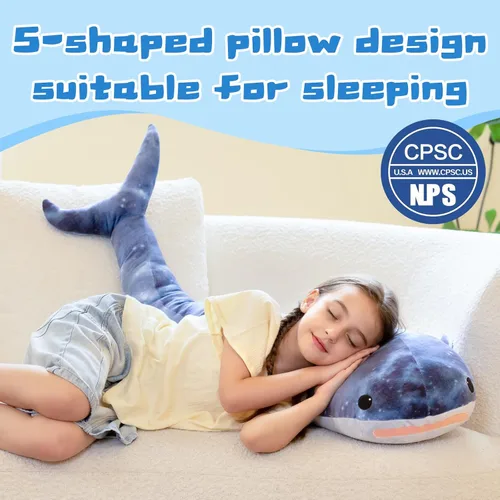 Miniatura 2 de Tezituor Tiburón ballena gigante de 4 pies de peluche, peluche de tiburón en forma de S para niños y niñas, almohada de cuerpo de tiburón ballena